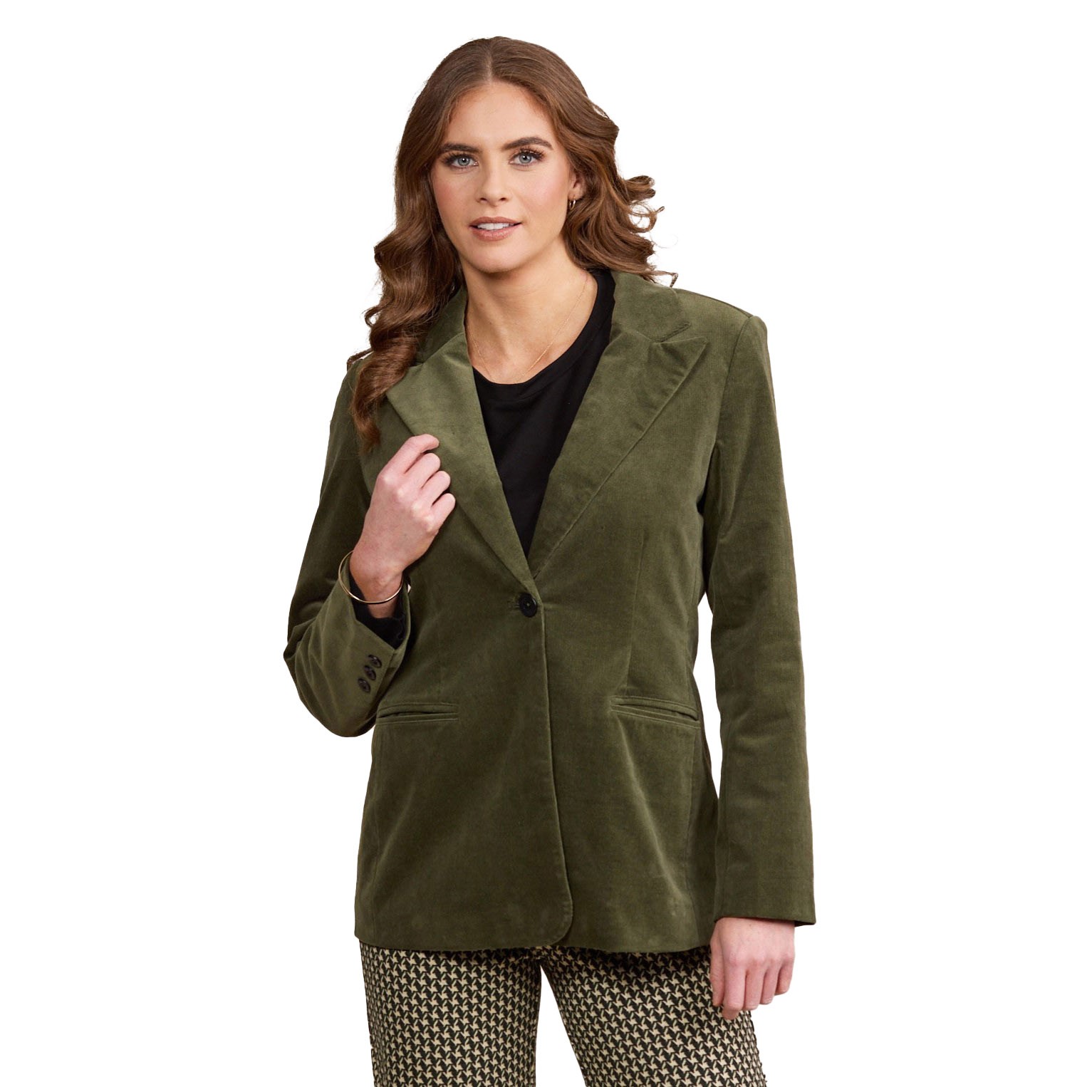 Vassalli Shaped Lined Cord Blazer With Back Splits And Button Cuff Detail